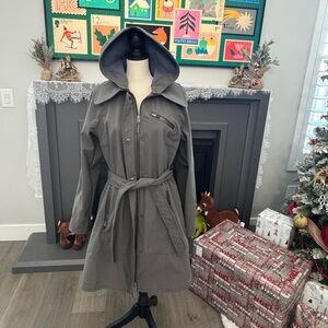 Athleta Women’s Gray Hooded Softshell trench Coat Size Large